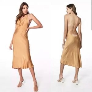Nwt Young Fabulous & Broke gold Slip Halter Dress